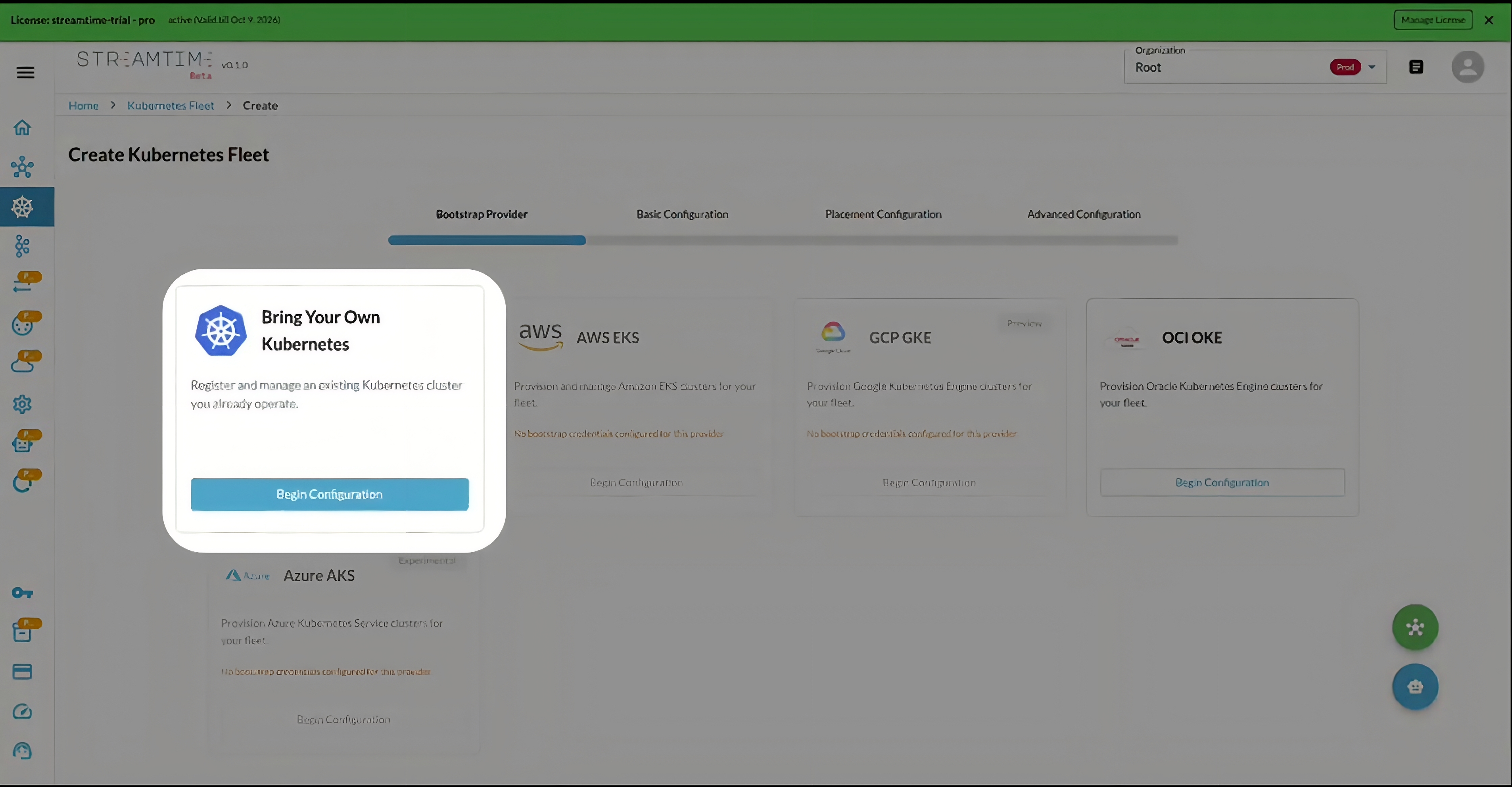 Streamtime provider bootstrap screen